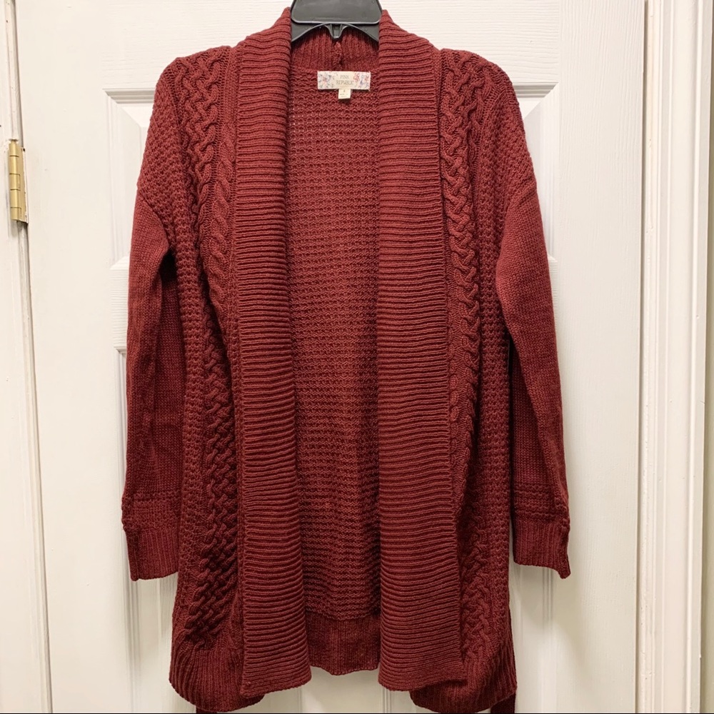 Pink Republic Burgundy Open Sweater with Tie